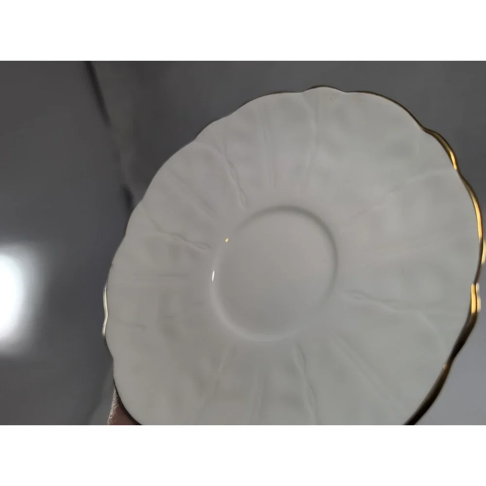 Mint Aynsley pair (2) White Saucer With Gold‎ Rim Petal Design No Cups